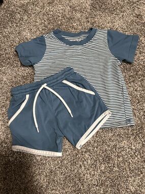 Kids Blue Striped Tee & Shorts Matching Set